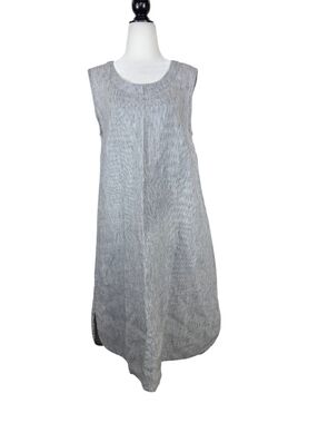 Flax linen pinstripe Sleeveless Light Gray Midi Shift Dress